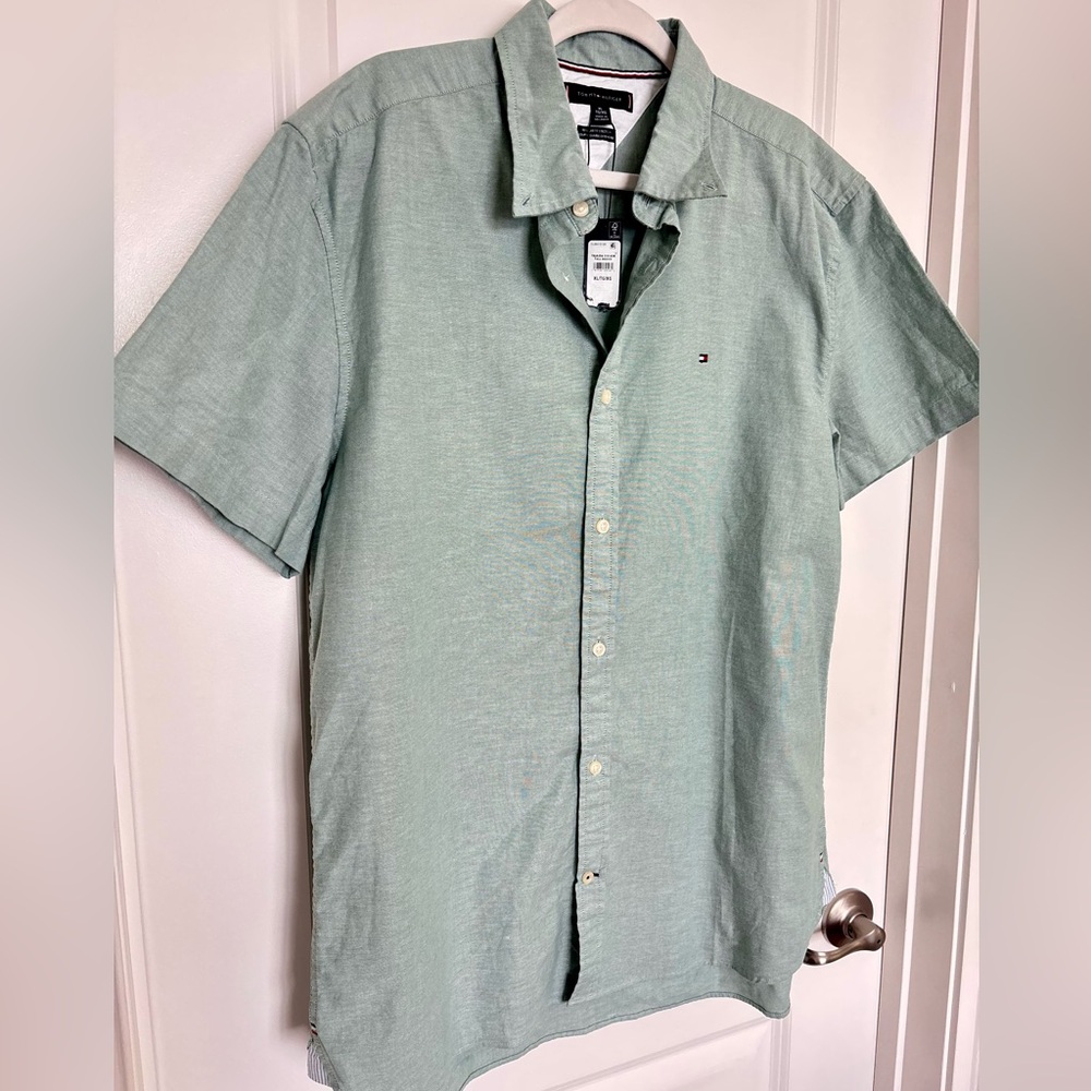 Tommy Hilfiger Men's Casual Light Green 100% Cotton Button up Shirt NWT Easter
